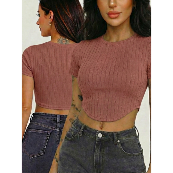 Blusa Cropped Canelada Premium Feminino Casual Moda Feminina Básica Elegante