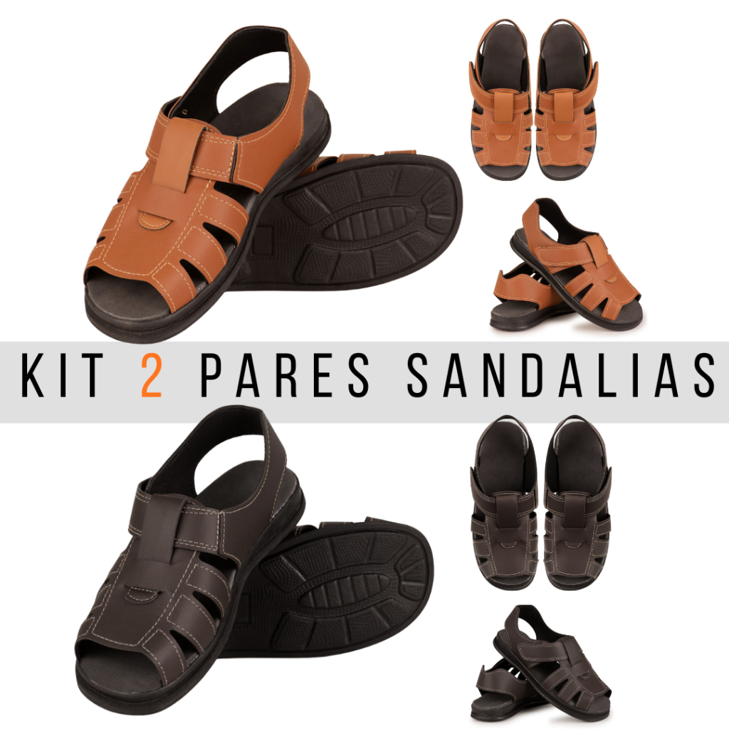 Promoção Kit 2 Sandalia masculina de Couro, Sola Alta de Alta qualidade e confortavel do 37ao 44