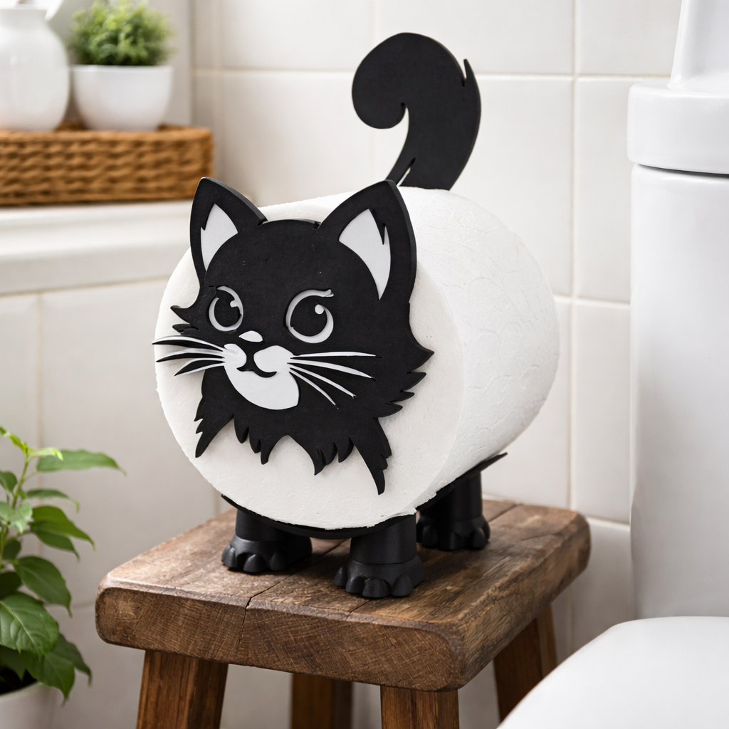 Enfeite Decoração Suporte Papel Higiênico Gato, Criativo, Estiloso, Moderno, Banheiro, Lavabo, Pia
