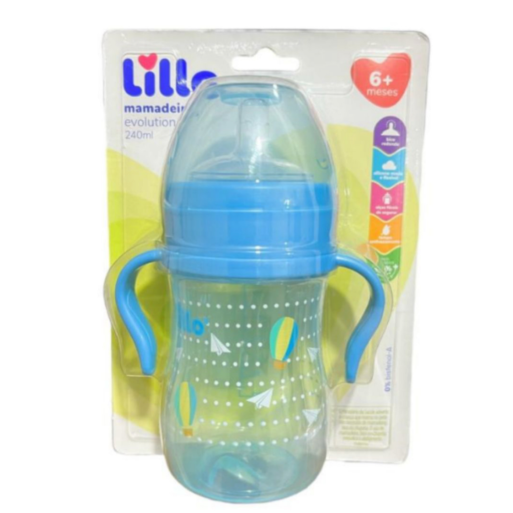 Mamadeira Com Alça Super Evolution 240ml Azul - Lillo