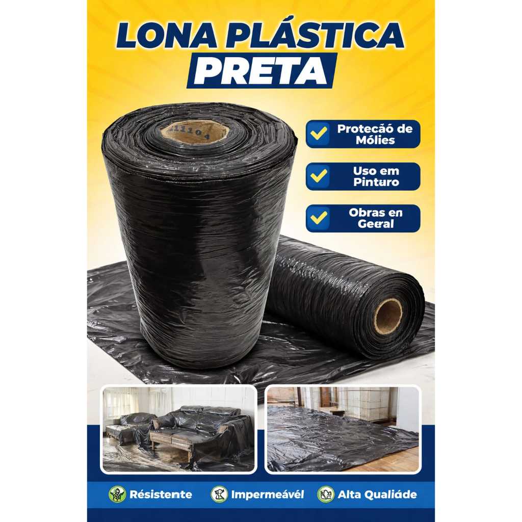 Lona Plástica Preta 4x30 Largura Proteção Pintura e obras  Ecopack
