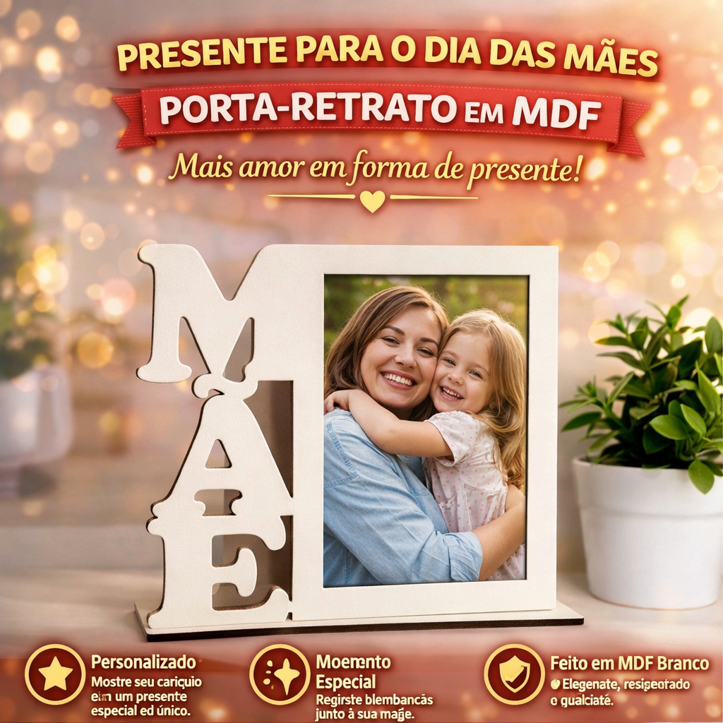 10 Lembrança Porta Retrato Mãe Mdf Branco Foto 10x15 - Oferta 10 Unidades
