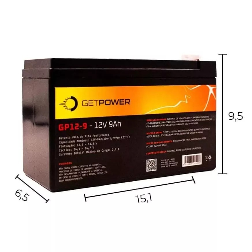 BATERIA 12V - 7Ah - IDEAL PARA CERCA ELÉTRICA, ALARMES, NOBREAK, UPS - MARCA ENVIADA CONFORME ESTOQUE