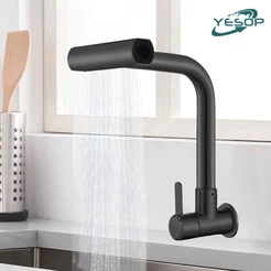 YESOP Torneira De Parede Para Cozinha Gourmet Preta 4 Modos De Jato Cascata E Rotação 360°