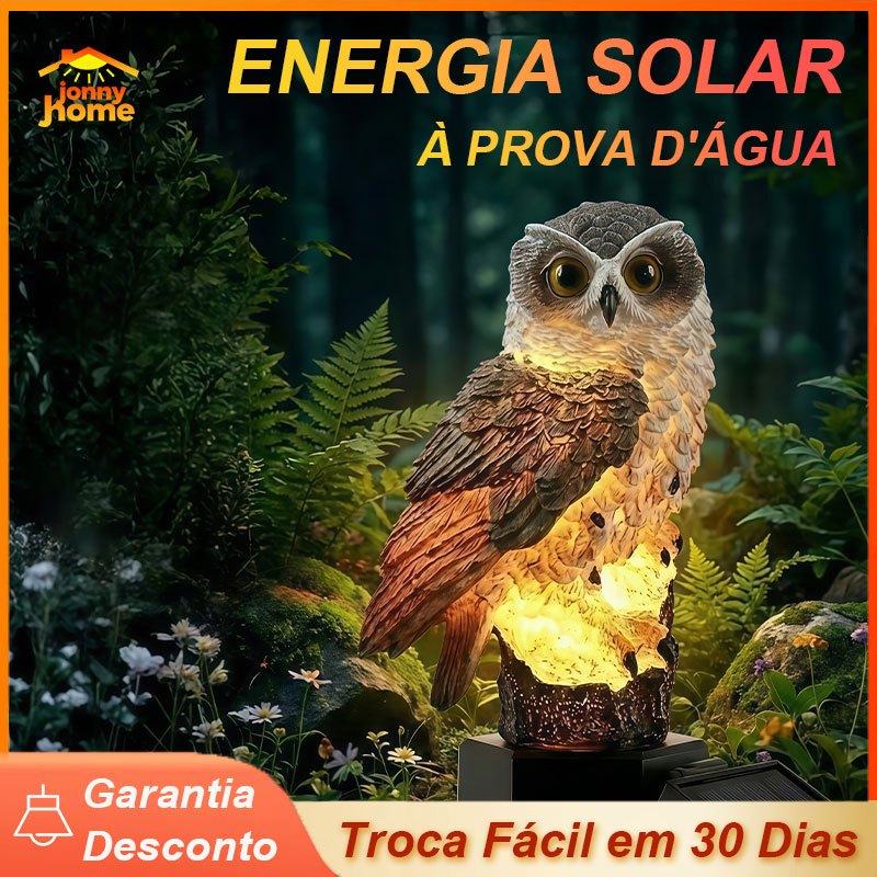 Luz Solar de Coruja - Luminária para Jardim Externo Decoração  - Luz Quente