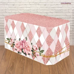 Capa de Mesa Floral Rose Sublimada Festa Decoração de Festa Em Tecido Veste Fácil