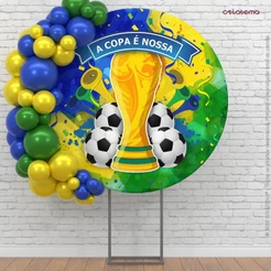 Capa Painel Redondo 150x150 Copa Brasil Hexa Futebol Decorativo Sublimado C/Elástico Em Tecido