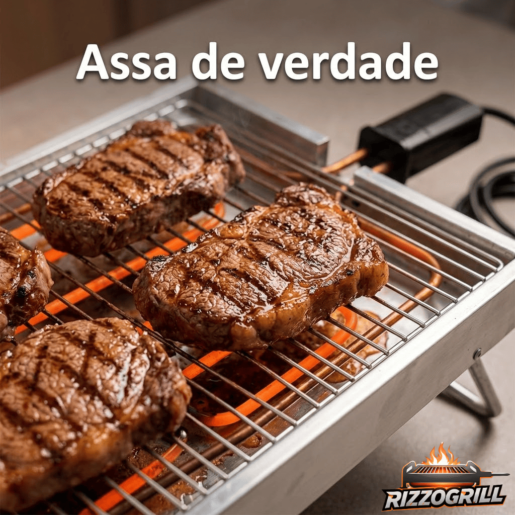 Churrasqueira Elétrica Rizzogrill Portátil Dobrável Alumínio 127/220V Prática e Leve