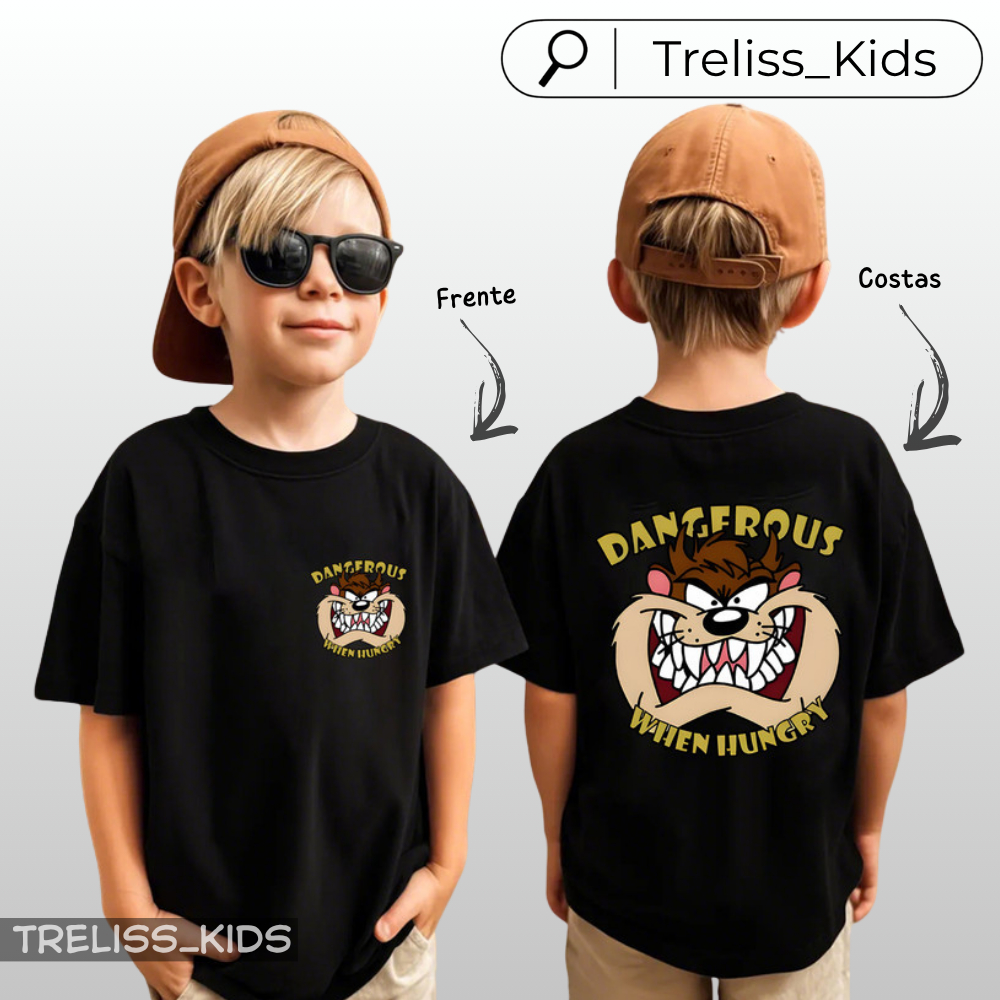 Camiseta Taz-Mania Cuidado Camisa Infantil 100% Algodão Juvenil Desenho Criança