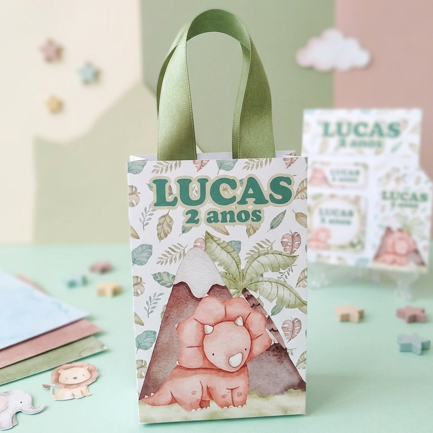 Sacolinha Personalizada Dinossauro -  Dino Baby (Tamanho P) – Lembrancinha Festa Infantil