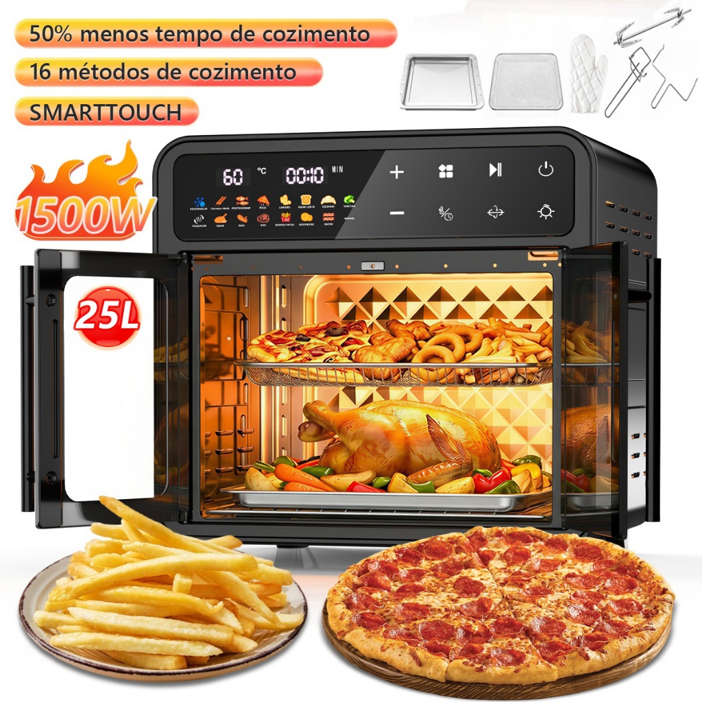Air Fryer Forno 25L 1500W 127V Toque Digital com acessórios-16 funções Fritadeira Elétrica sem Óleo Forno Bancada