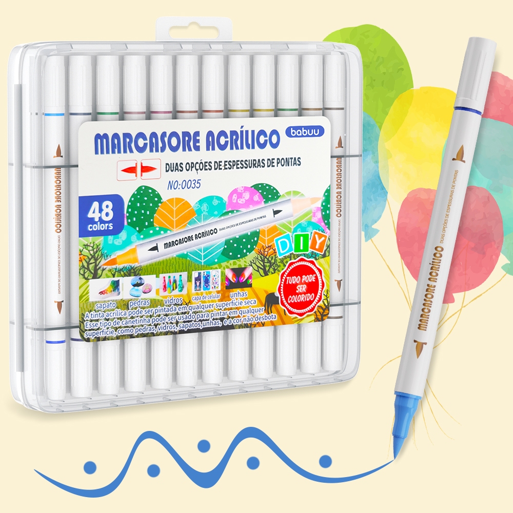 Kit 120/72/48/36/24 cores Marcador de ponta dupla Caneta acrílica Permanente À Prova D'água Tênis Tecido Colorida Brush em Oferta na Shopee