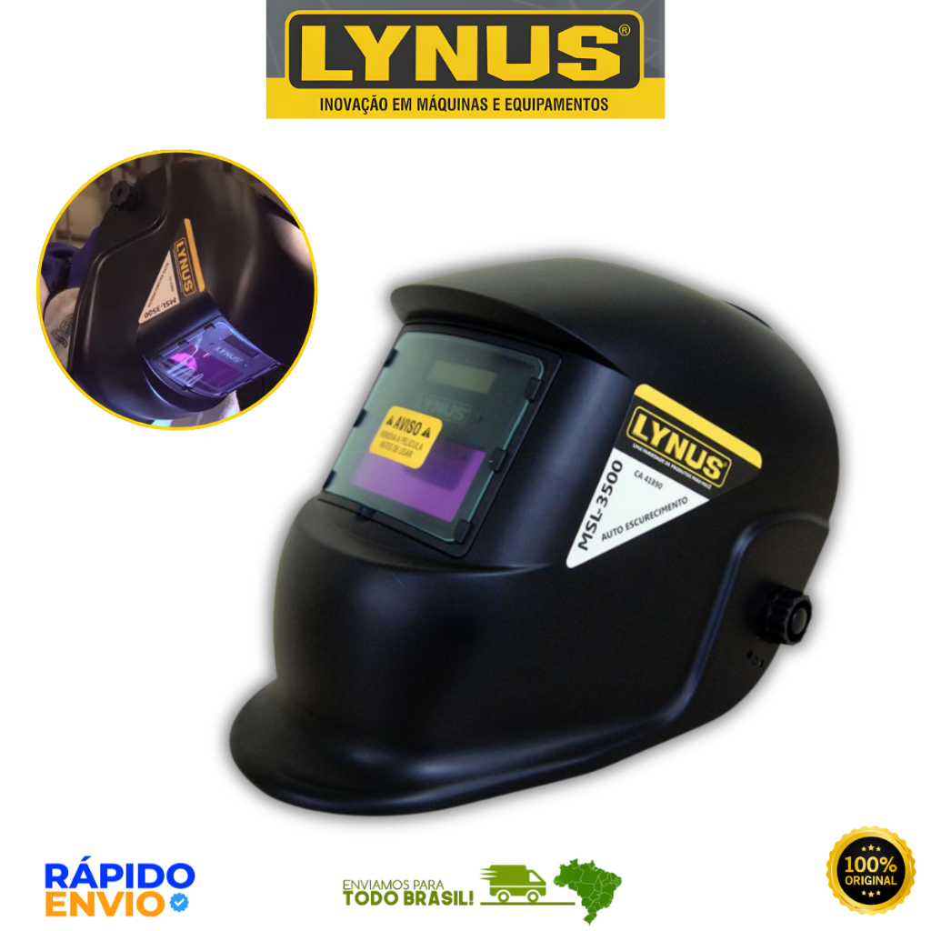 Máscara De Solda Escurecimento Automático Lynus MSL-3500 Oferta Premium Resistente Original