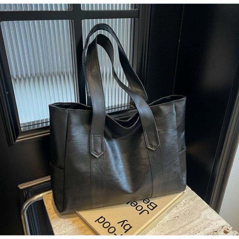 （1208）Bolsa de ombro/sacola grande, simples e elegante, em couro PU de cor sólida.