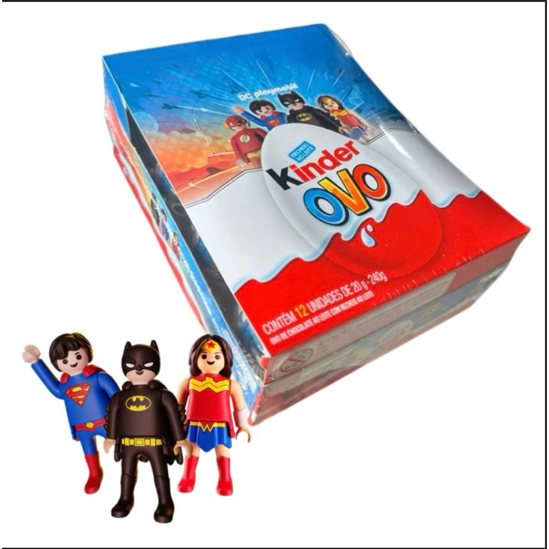 Kinder Ovo Personagens DC Playmobil 240g | Caixa com 12 Unidades Ferrero | Lançamento