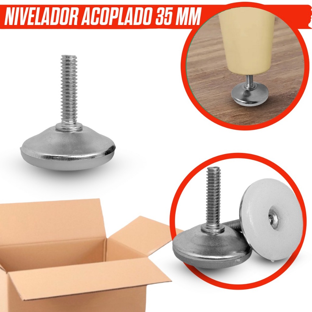 KIT 4/6/8/10/20 Pé Nivelador de Móveis Redondo 35mm Branco com Parafuso Regulagem de Altura