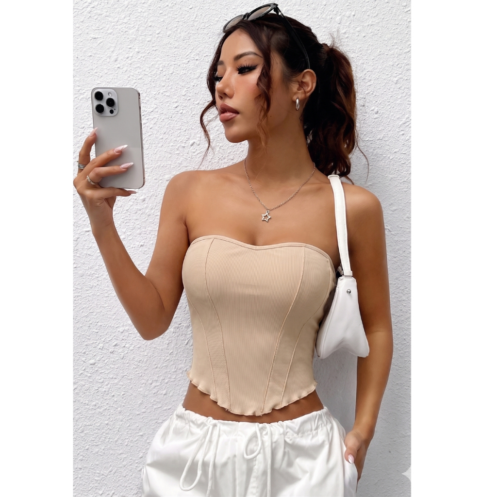 Top Cropped Corselet Tomara Que Caia Canelado Tendência Moda Feminina Tamanho Único 40/42