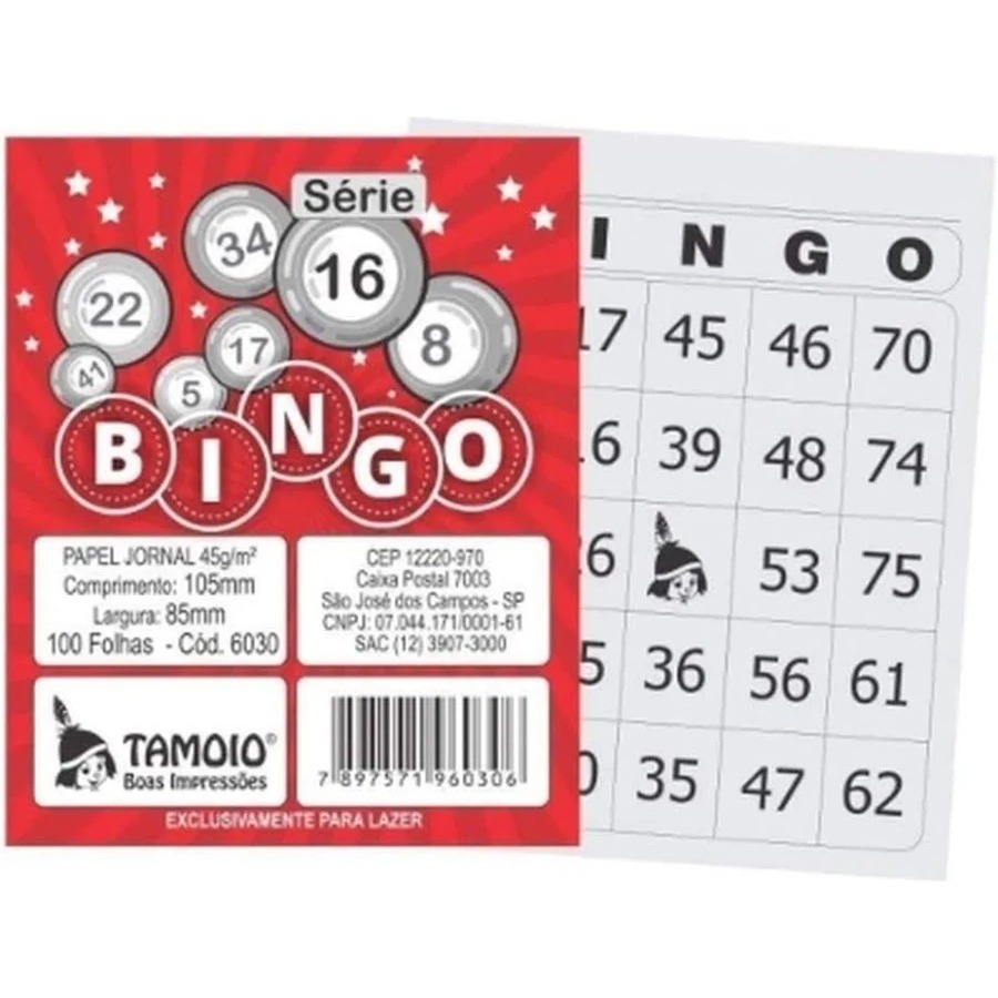 Pacote de Bloco de Bingo Papel Jornal - Tamoio 15 Blocos 85x105mm