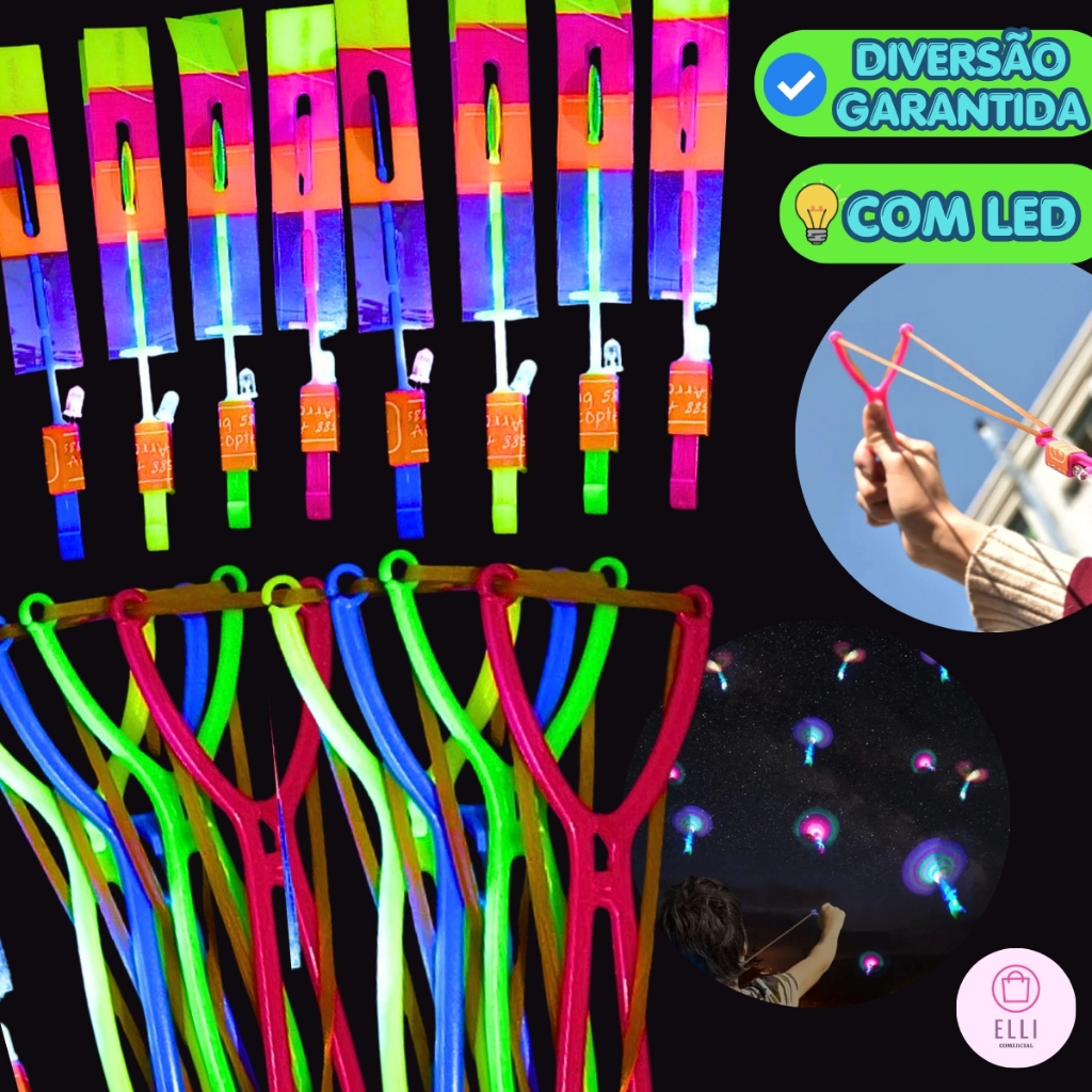 Kit 4/6/10/15/20/30Brinquedo Avatar Voador De Led Com Estilingue Divertido Foguete Lançador Brilha