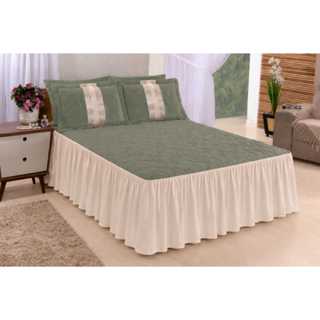 Colcha Casal Queen Kit Bordada 2,70 X 2,60 Cama Box Cor Verde Malva em Oferta na Shopee