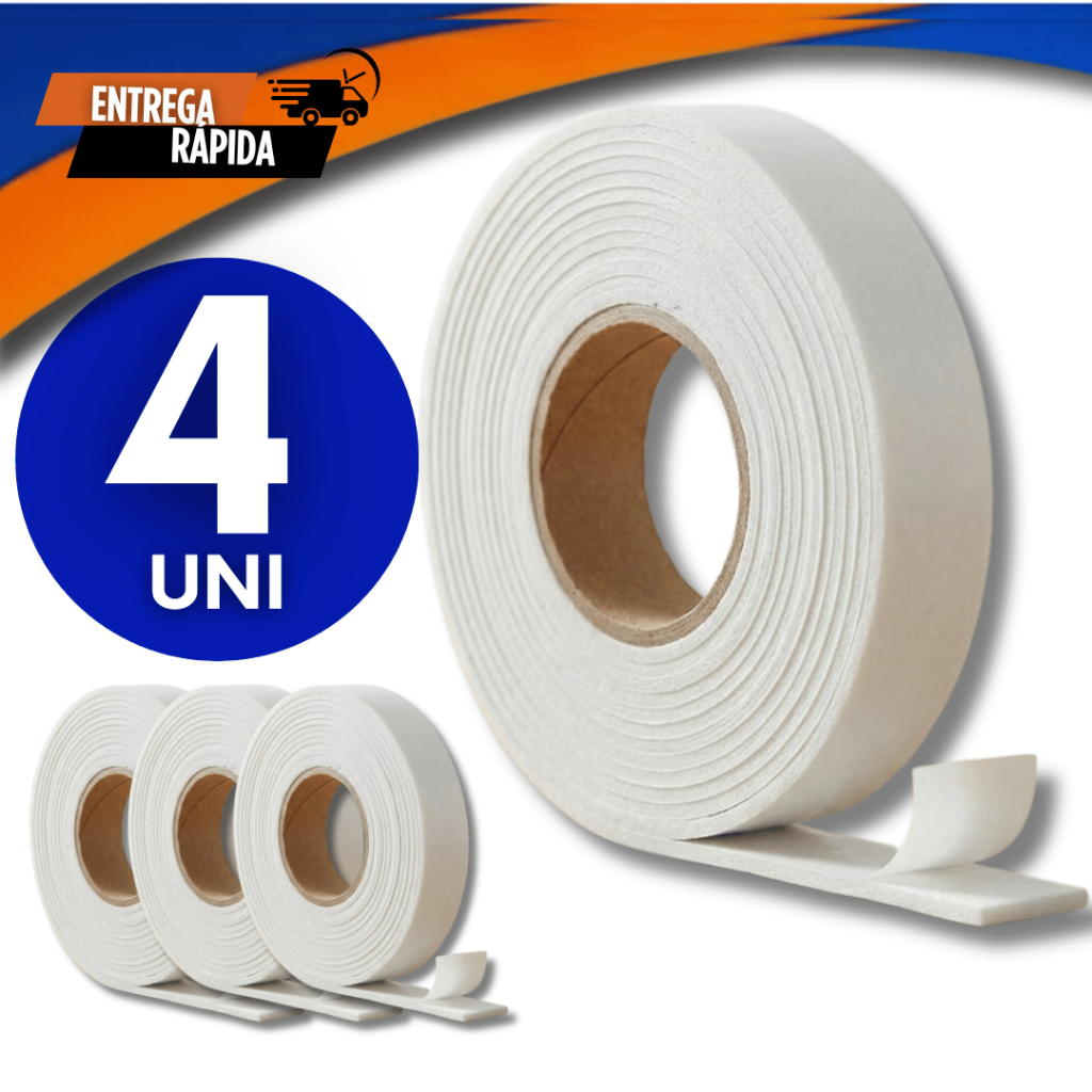 Jogo 4 Fita Adesiva Banana Dupla Face Espuma Rolos 2,4M X 1,7CM X 1,5MM Utilidades Premium Fitas
