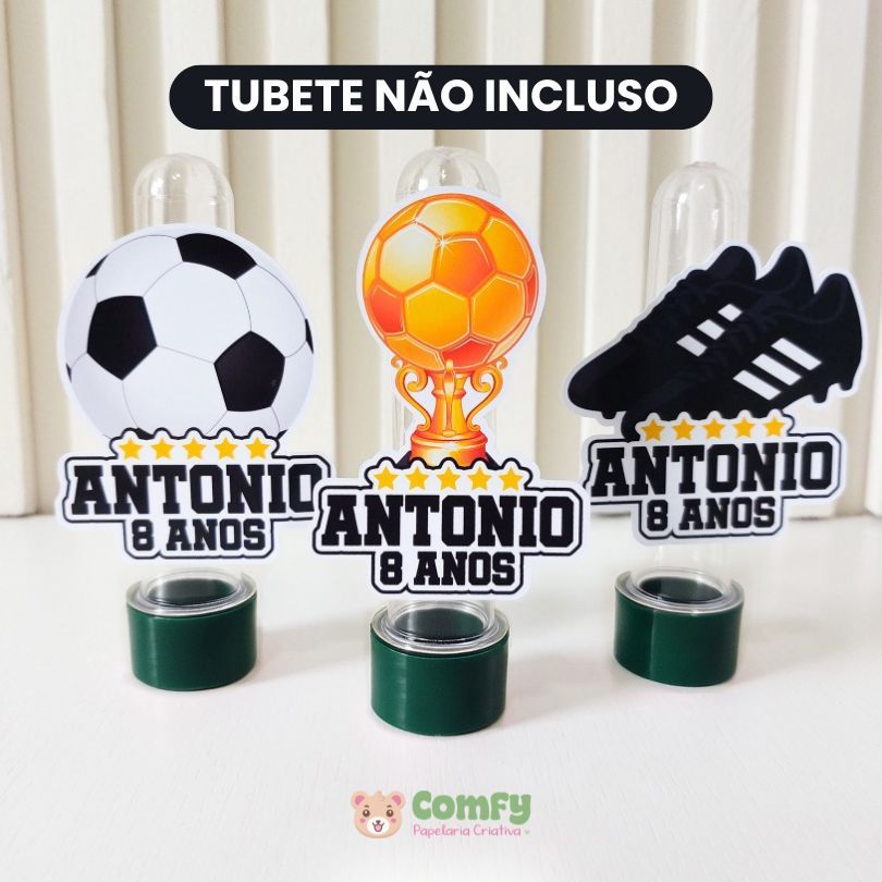 Kit 10 a 50 Apliques 3D Personalizado para Tubete - Futebol | Festa Infantil, Lembrancinha, Qualquer Tema