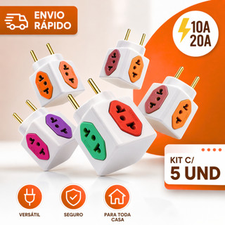 Adaptadores de Tomada Benjamim Cubo 4 Saídas 10A/20A Coloridas
