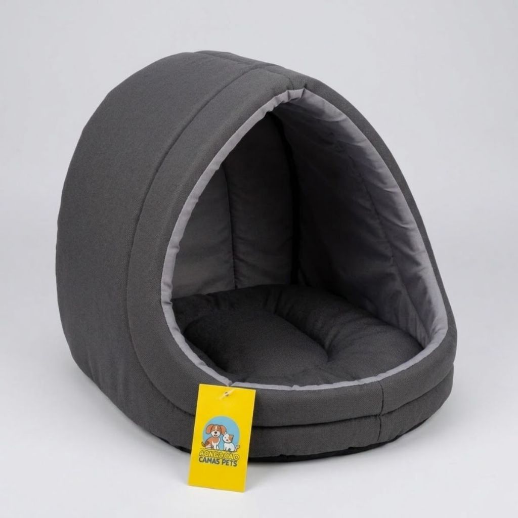 Caminha Iglu Grande G 45x40x35cm Suede Cinza Cama Toca Para Cachorro e Gato Confortável Lavável Pet Cães Gatos Conforto