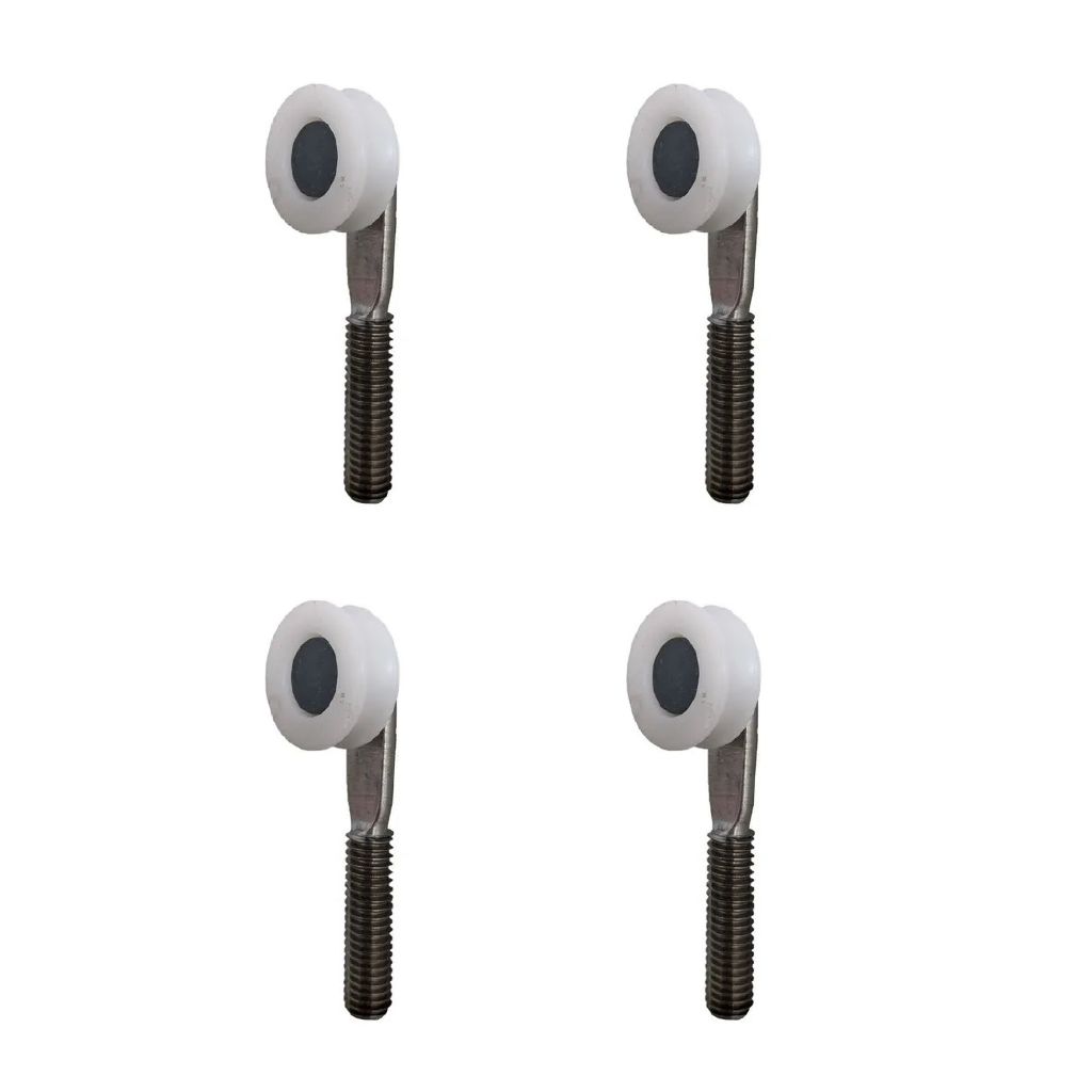 Kit 4 Roldana Rodízio Inox com Roda Cavada Nylon para Porta e Janela de Correr em Madeira