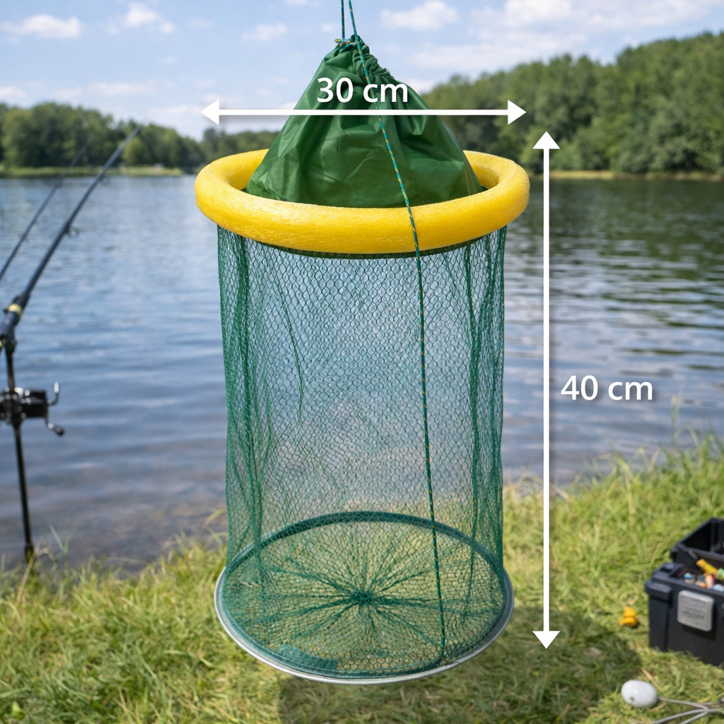 Samburá Viveiro Covo Para Peixe com Boia Tela De Nylon Tamanho Com Tampa Tecido Para Isca Grande 30x40 cm
