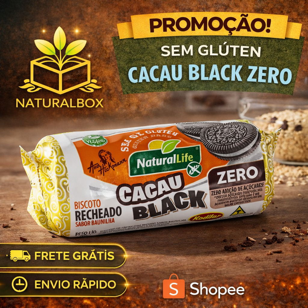 Biscoito Cacau Black Recheado Sabor Baunilha Zero Açúcar S/ Glúten Vegano Kodilar 90g