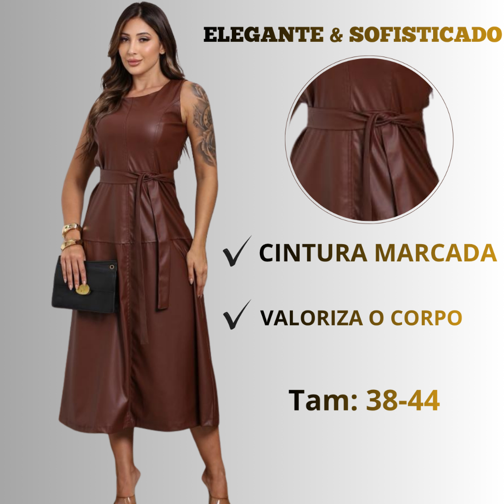 Vestido Courino Feminino Midi Elegante Regata Com Zíper Moda Blogueira Premium 2026 Moda Evangélica