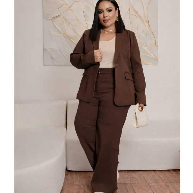 Conjunto Social Feminino Pussize Blazer Forrado é Calça Pantalona