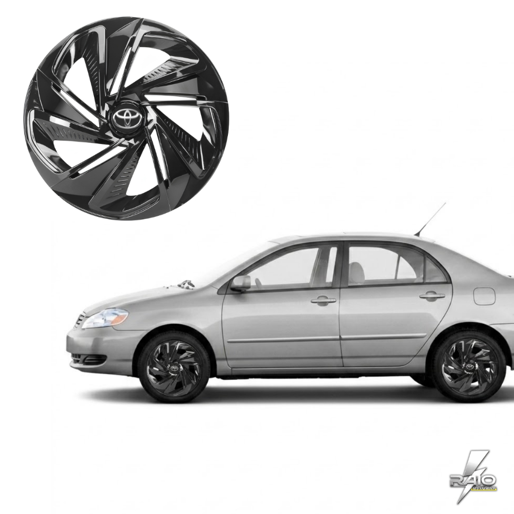 Calotas para Toyota Corolla Aro 13 14 Unicolor Nitro Black Elite Premium Roda Ferro Original 4 Peças