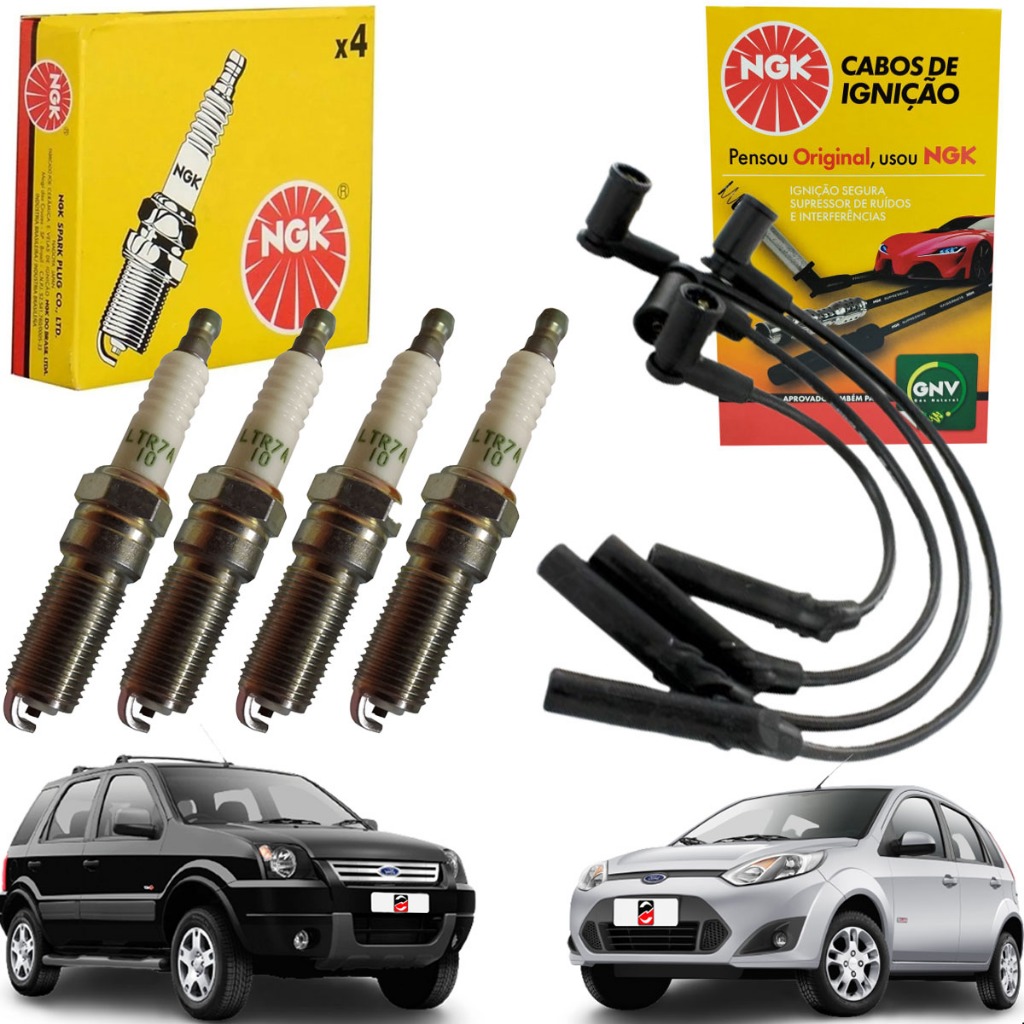 Kit Cabos + Velas Ngk Fiesta 1.0 8v Zetec Rocam Flex 2008/ Preto