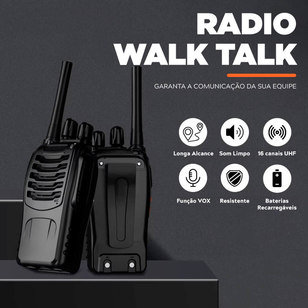 Rádio Comunicador Baofeng BF-777S 16 Canais 12km Profissional Segurança Recarregável UHF Portátil Longo Alcance