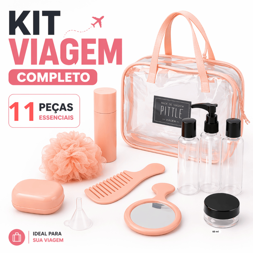 Kit Viagem Com Necessaire Frascos Higiene Pessoal Creme Shampoo Saboneteira