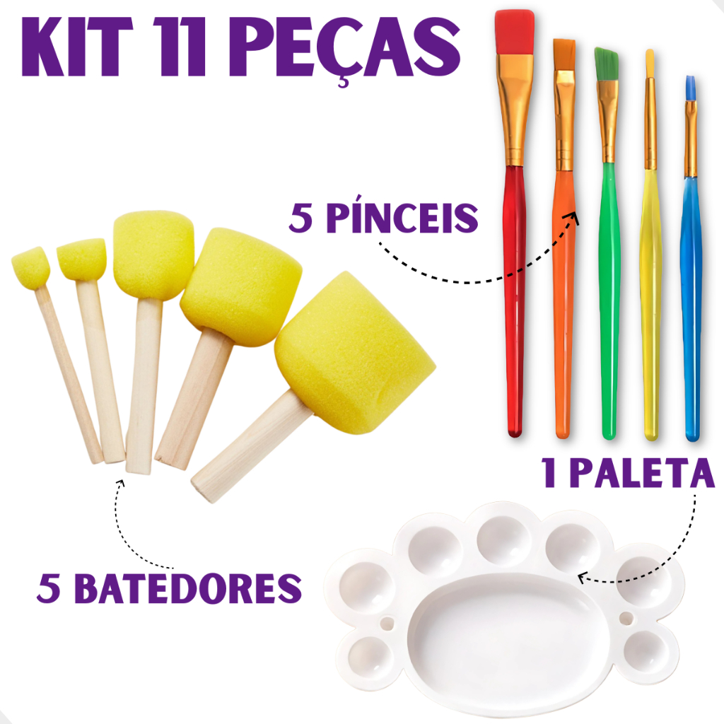 Kit Pincel 11 Peças Para Pinturas Escolar e Artesanatos