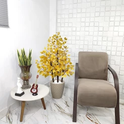 Planta Artificial Fícus Amarelo Vaso Cone Mármore Pedra