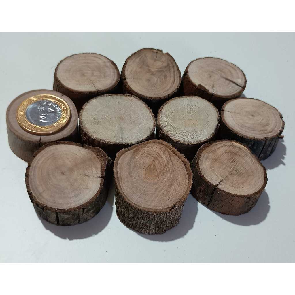 Kit 10 Mini Bolacha de Madeira Natural Rústica entre 3 a 4 cm - Madeira de Demolição - Pinterest Style