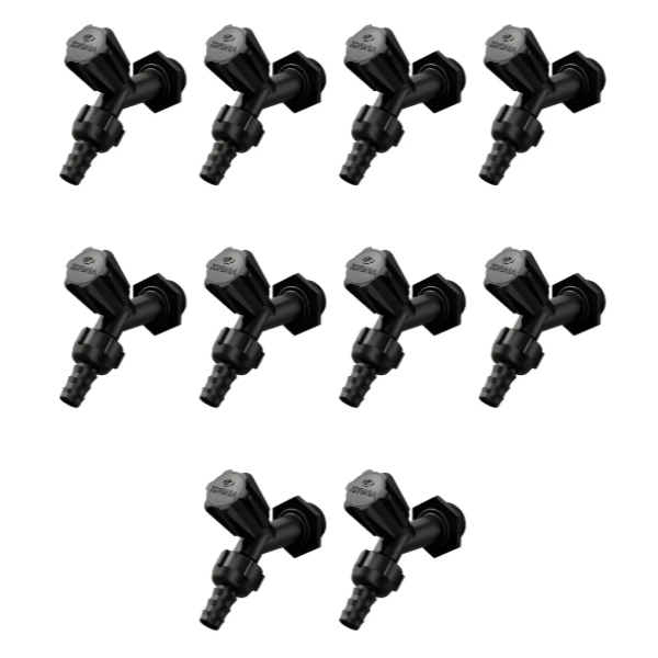Kit 12 Torneiras Plastico Jardim Krona Slim 1/2 3/4 Preta.