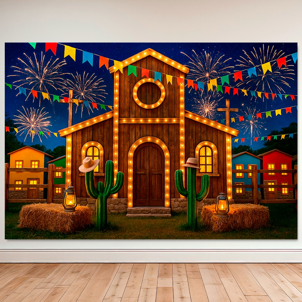 Fundo Fotográfico Festa Junina Arraiá Em Tecido Sublimado 3d 1,5x2,2 Mt