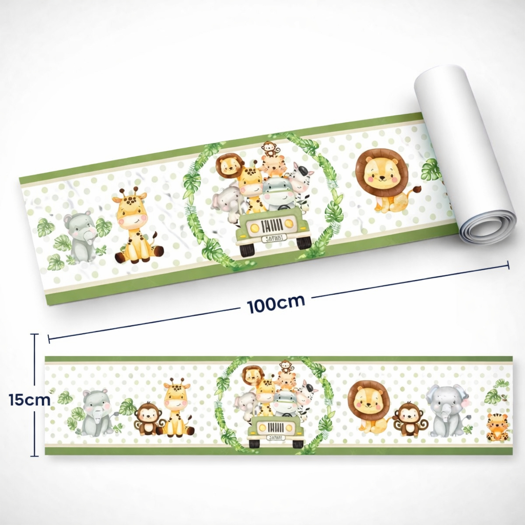 Faixa Decorativa Safari Animais Adesivo Parede Para Quarto Bebê Zoo Infantil