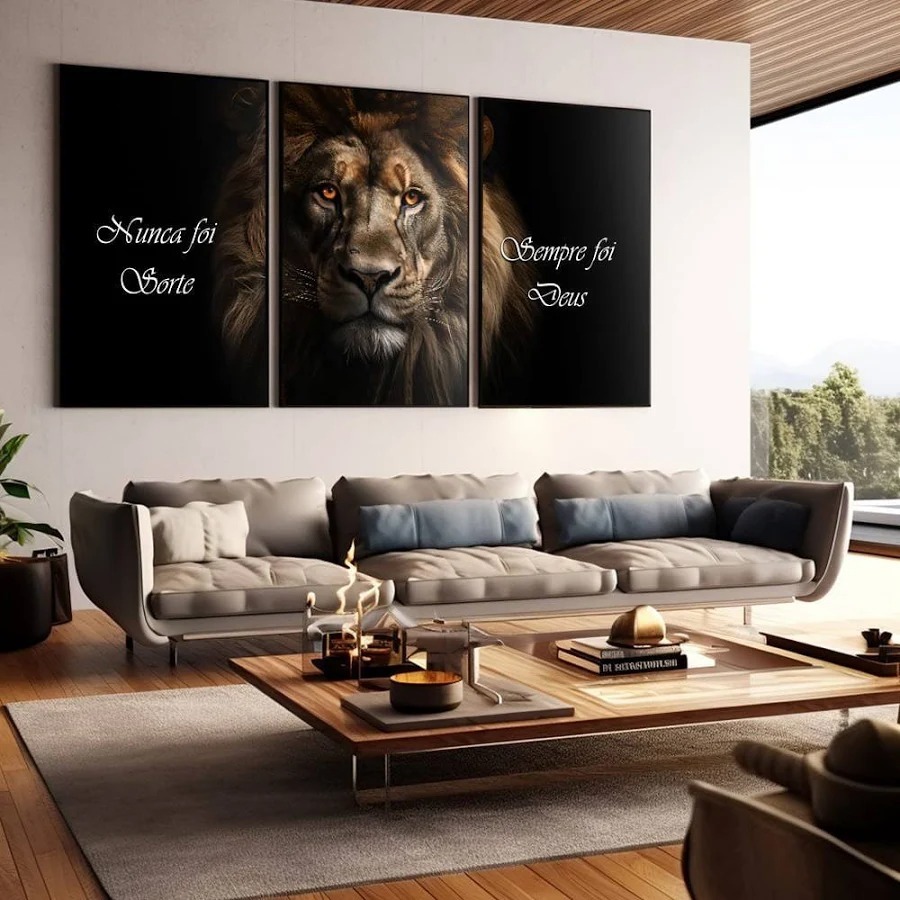 Quadro Decorativo Salmo 23:1 Arte Jesus Leão de Judá Religioso Nunca Foi Sorte Sempre Foi Deus