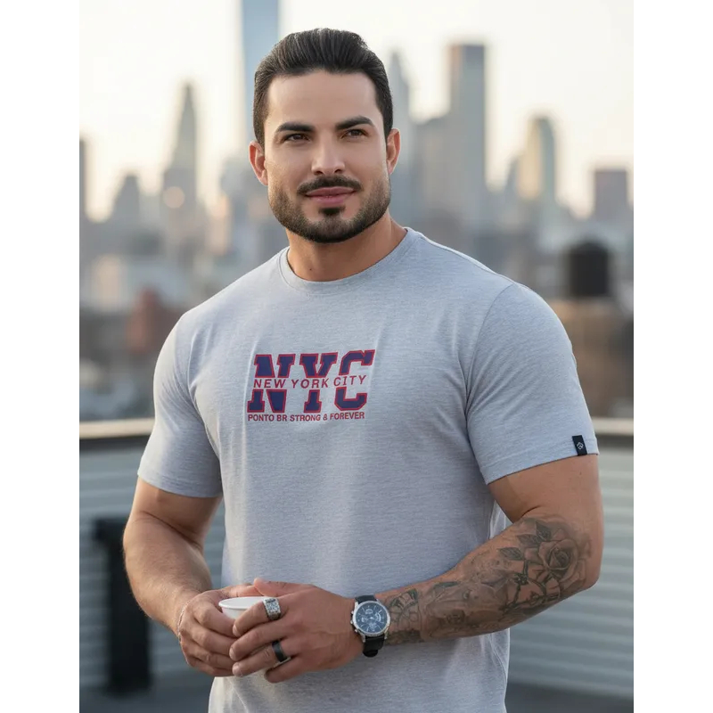 Camisa Bordada Camiseta Masculina Casual 100% Algodão Premium   PontoBR NYC