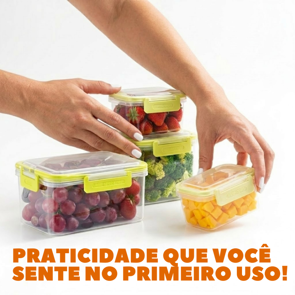 Kit 5 Organizador Alimentos Geladeira Hermético Transparente Empilhável  Vedação Multiuso Caixa Organizadora Cozinha