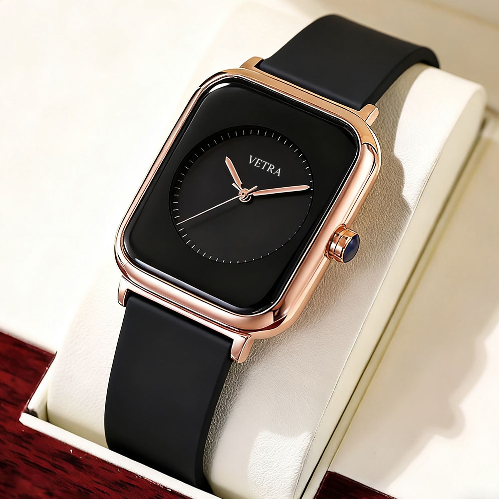 VETRA Relógio Relogio Feminino Luxo A Prova D Água Original Presente para Mulher Aço Inoxidável Preto F1006