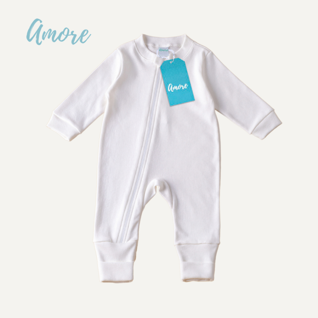 Macacão de Bebê Vira Pé Amore Bege 100% Algodão