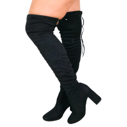Bota Feminina Moderna de Camurça Cano Alto Over-The-Knee Paris Salto Bloco Médio Fashion Com Ajuste Facil Moda Inverno