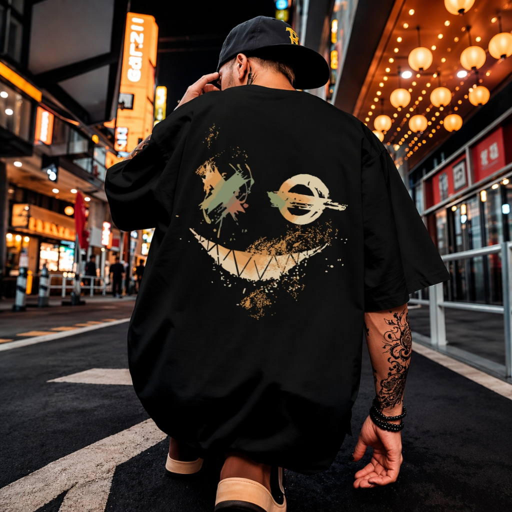 Camiseta Oversized Masculina Estampada Smile X O T-Shirt Básica Skatista Grafite Moda Streetwear